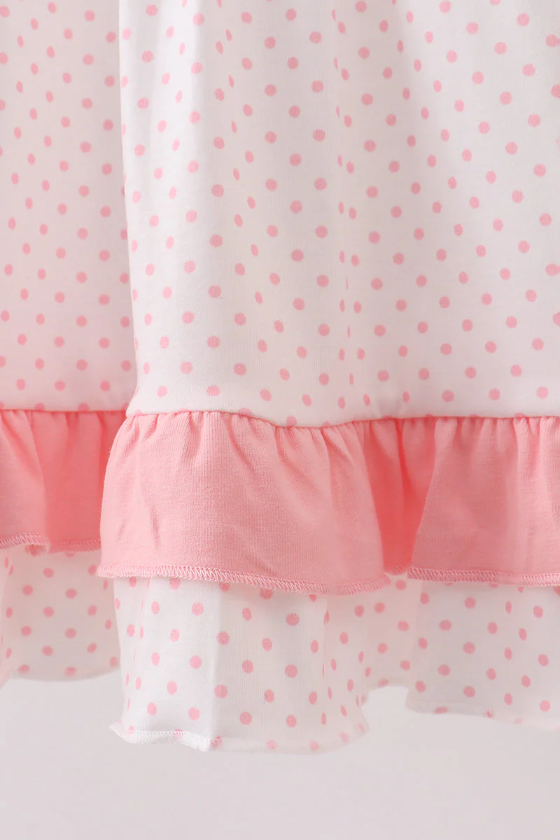 Pink bow smocked dot ruffle dress - Image 3