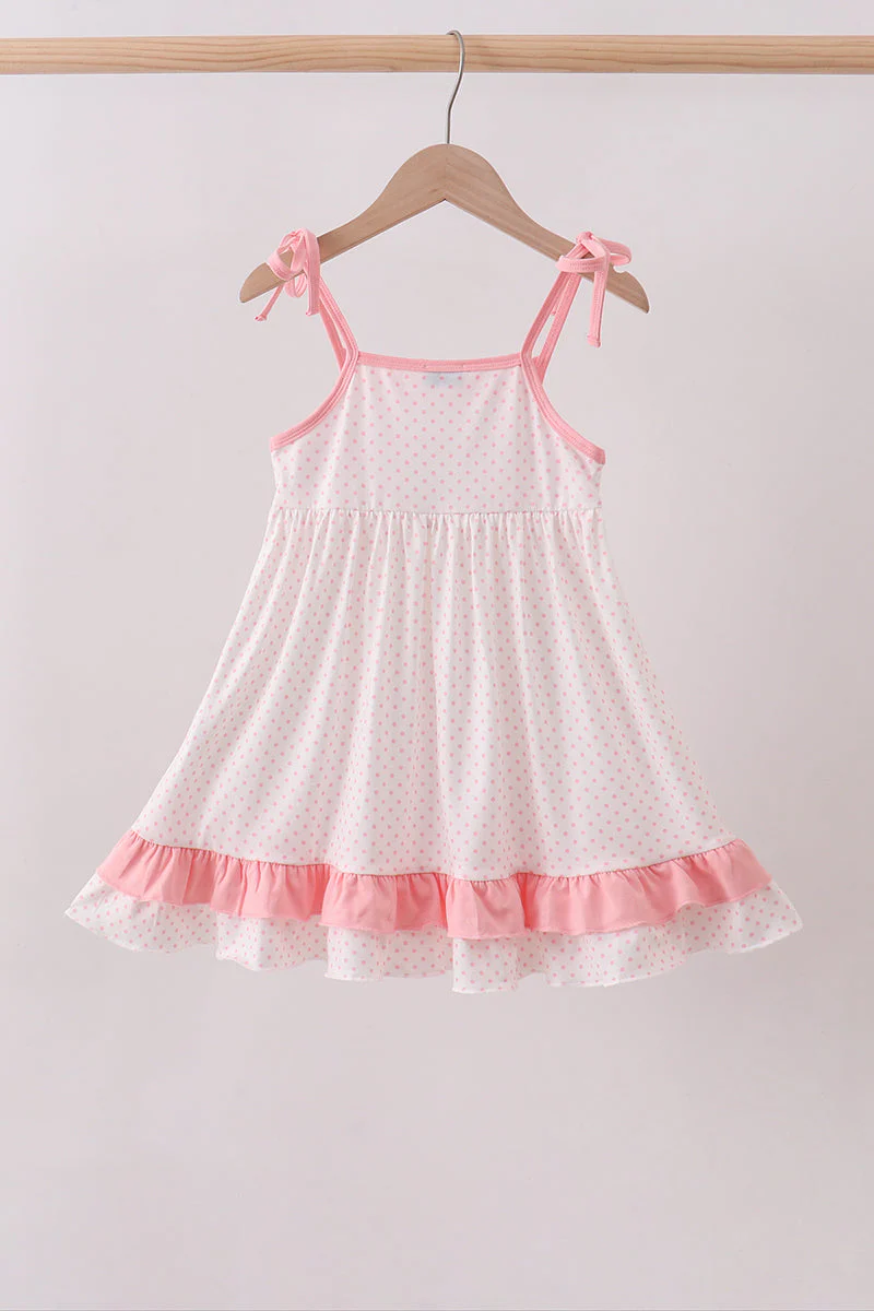 Pink bow smocked dot ruffle dress - Image 5