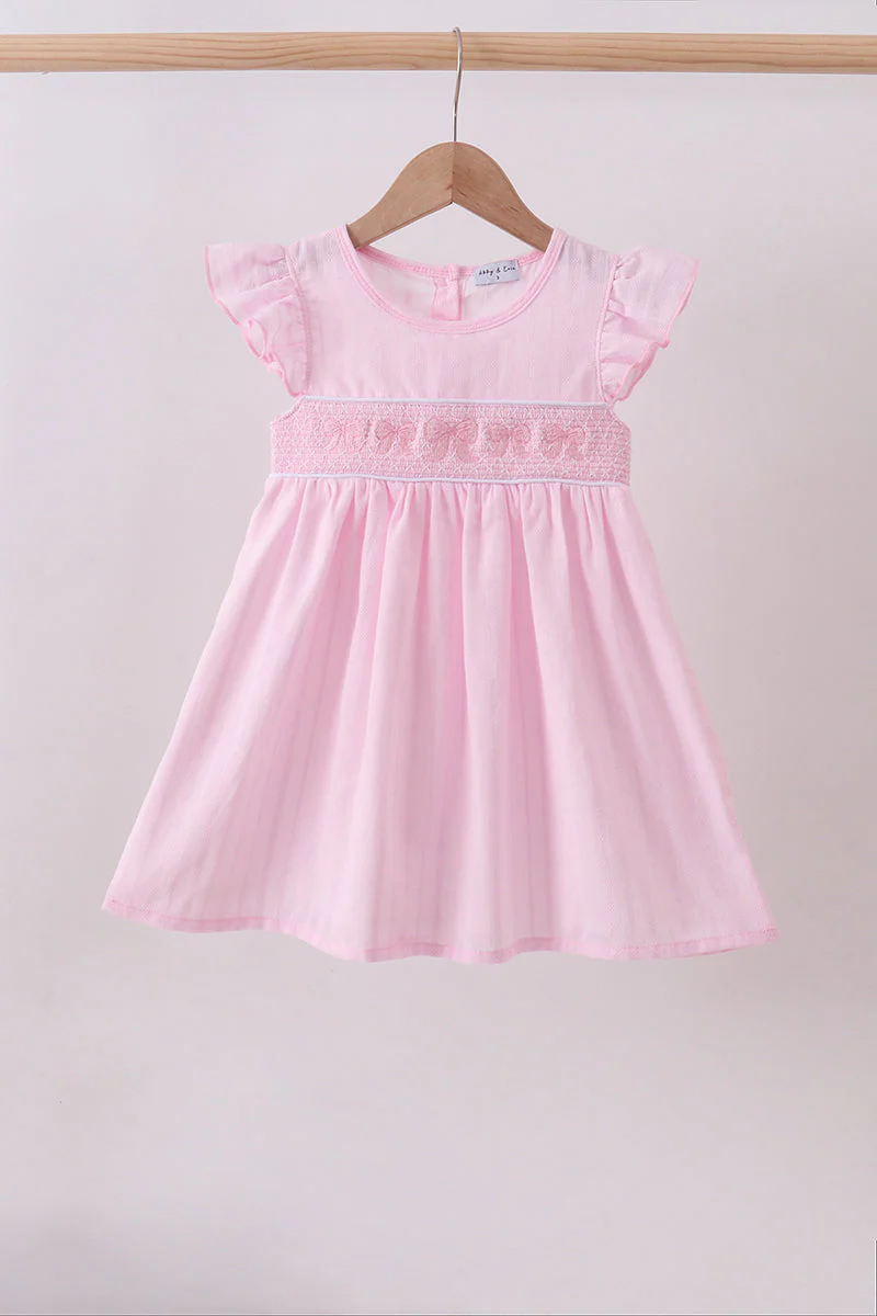 Pink bow smocked ruffle dress