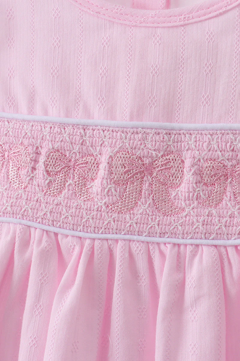 Pink bow smocked ruffle dress - Image 2