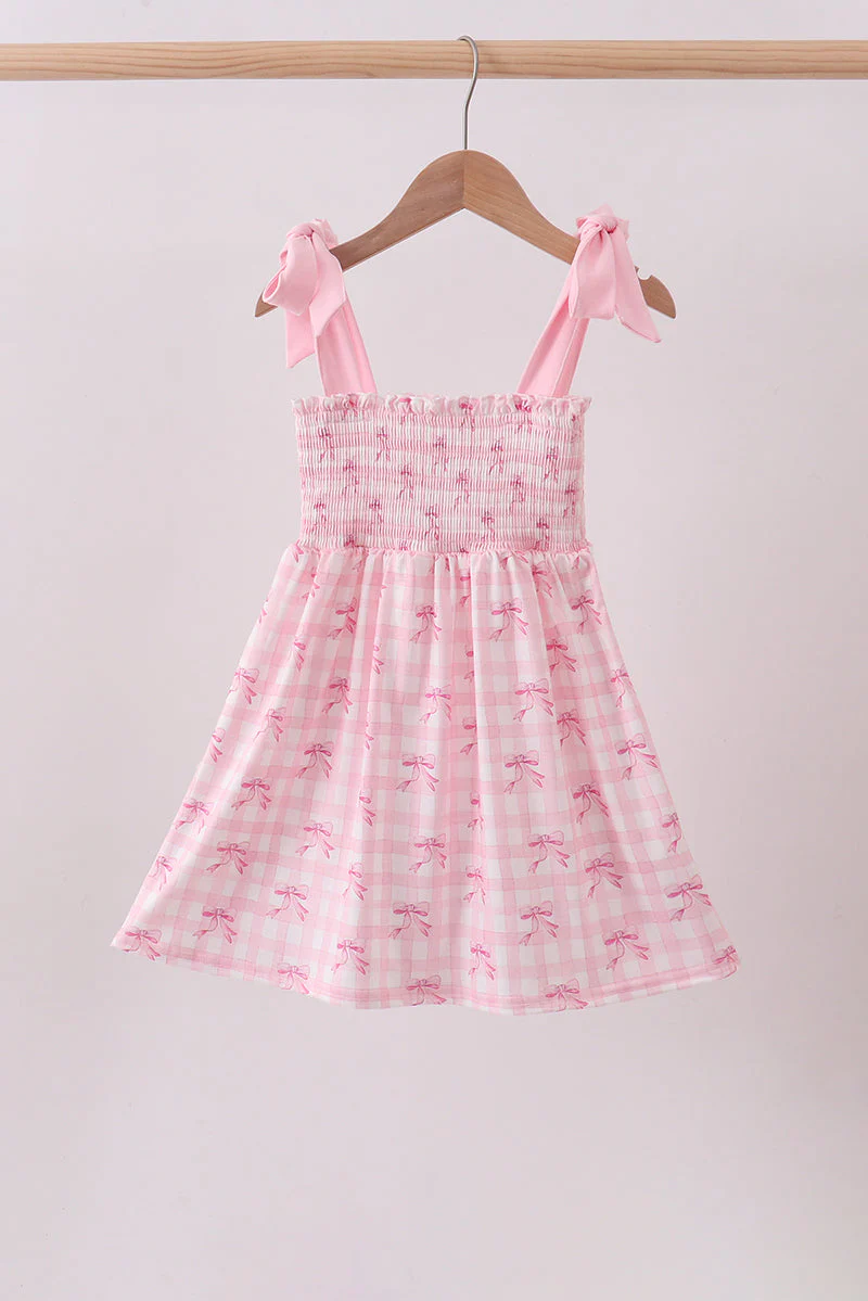 Pink bow smocked ruffle dress