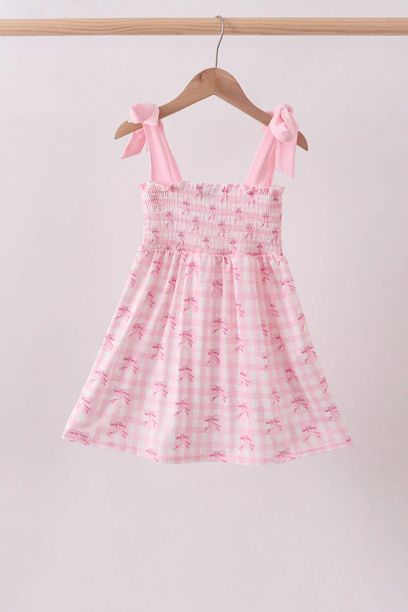 Pink bow smocked ruffle dress - Image 2