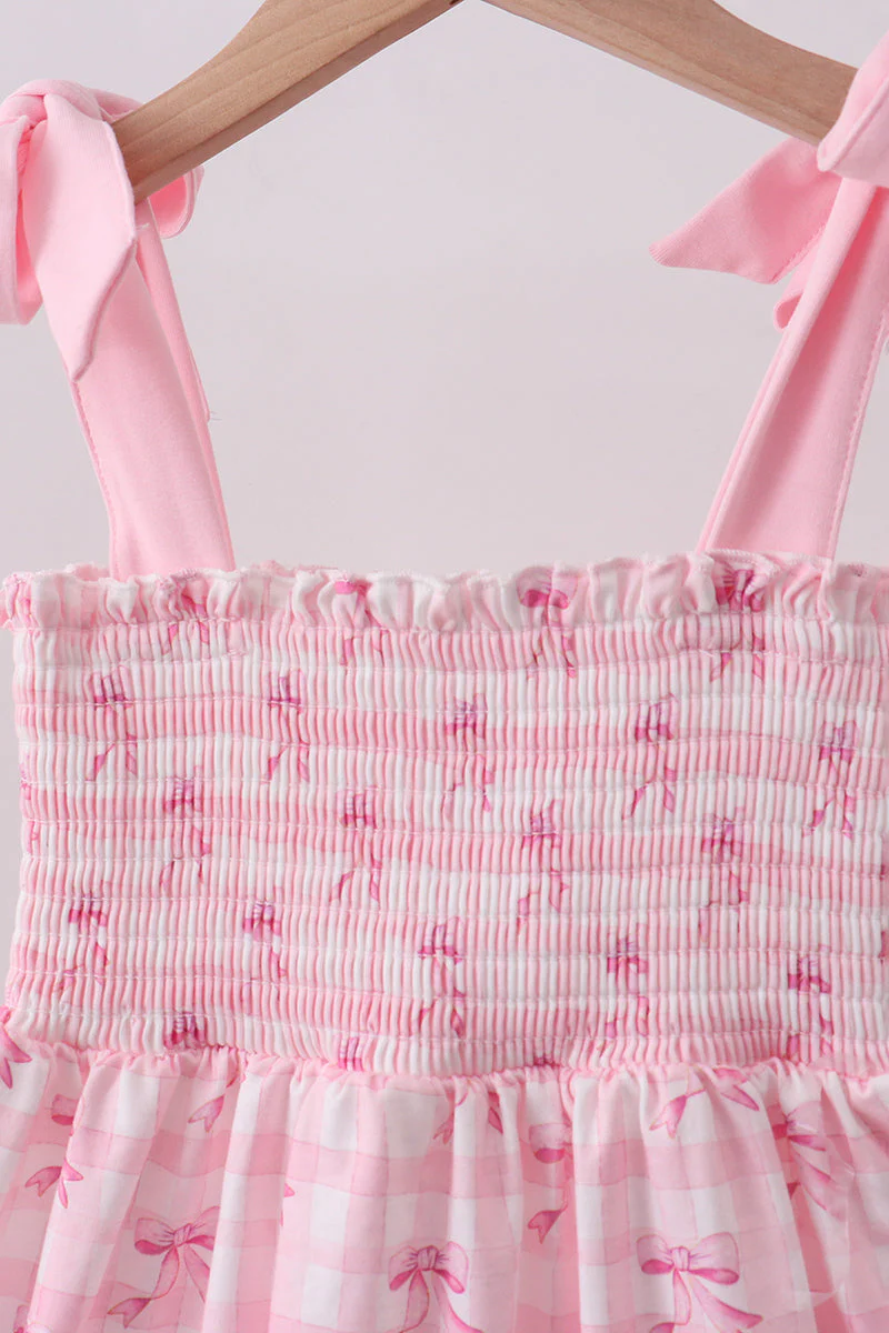 Pink bow smocked ruffle dress - Image 3