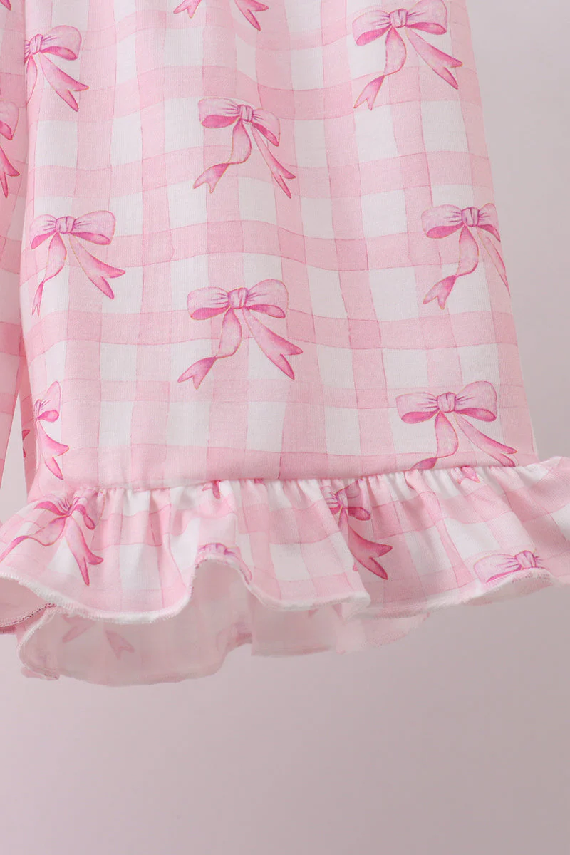 Pink bow smocked ruffle dress - Image 4