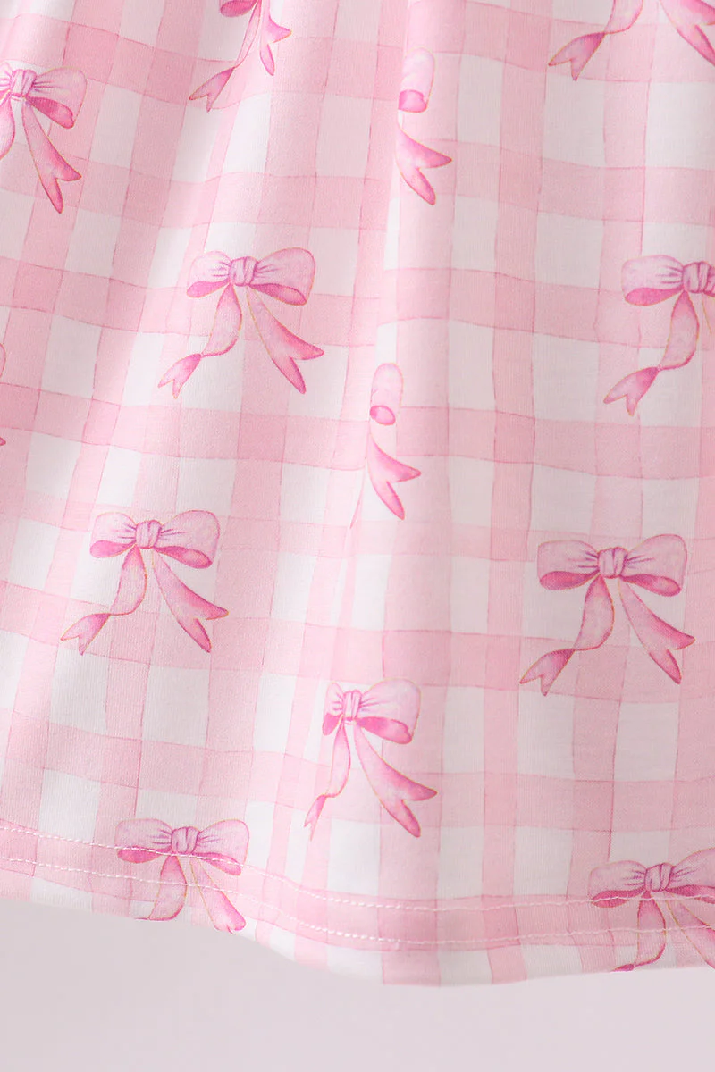 Pink bow smocked ruffle dress - Image 5