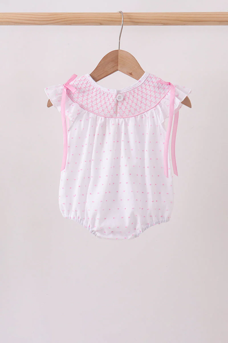 Pink Bow Smocked Swiss Dot Bubble - Image 5