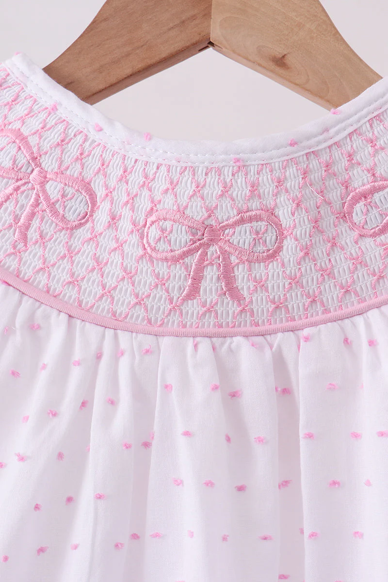 Pink Bow Smocked Swiss Dot Shorts Set - Image 2