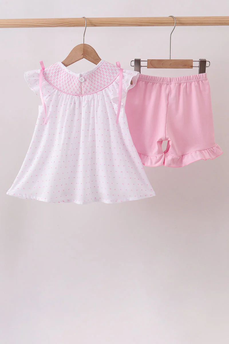 Pink Bow Smocked Swiss Dot Shorts Set - Image 6