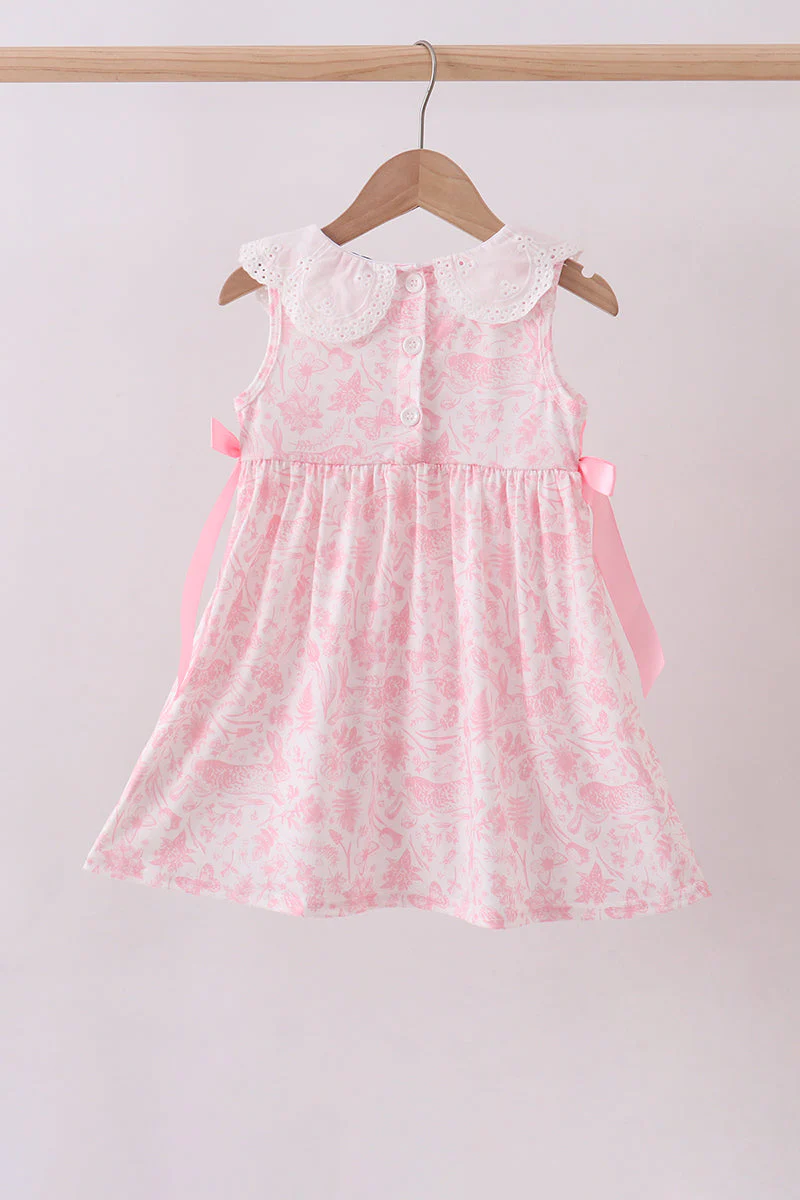 Pink bunny smocked lace collar dress - Image 4