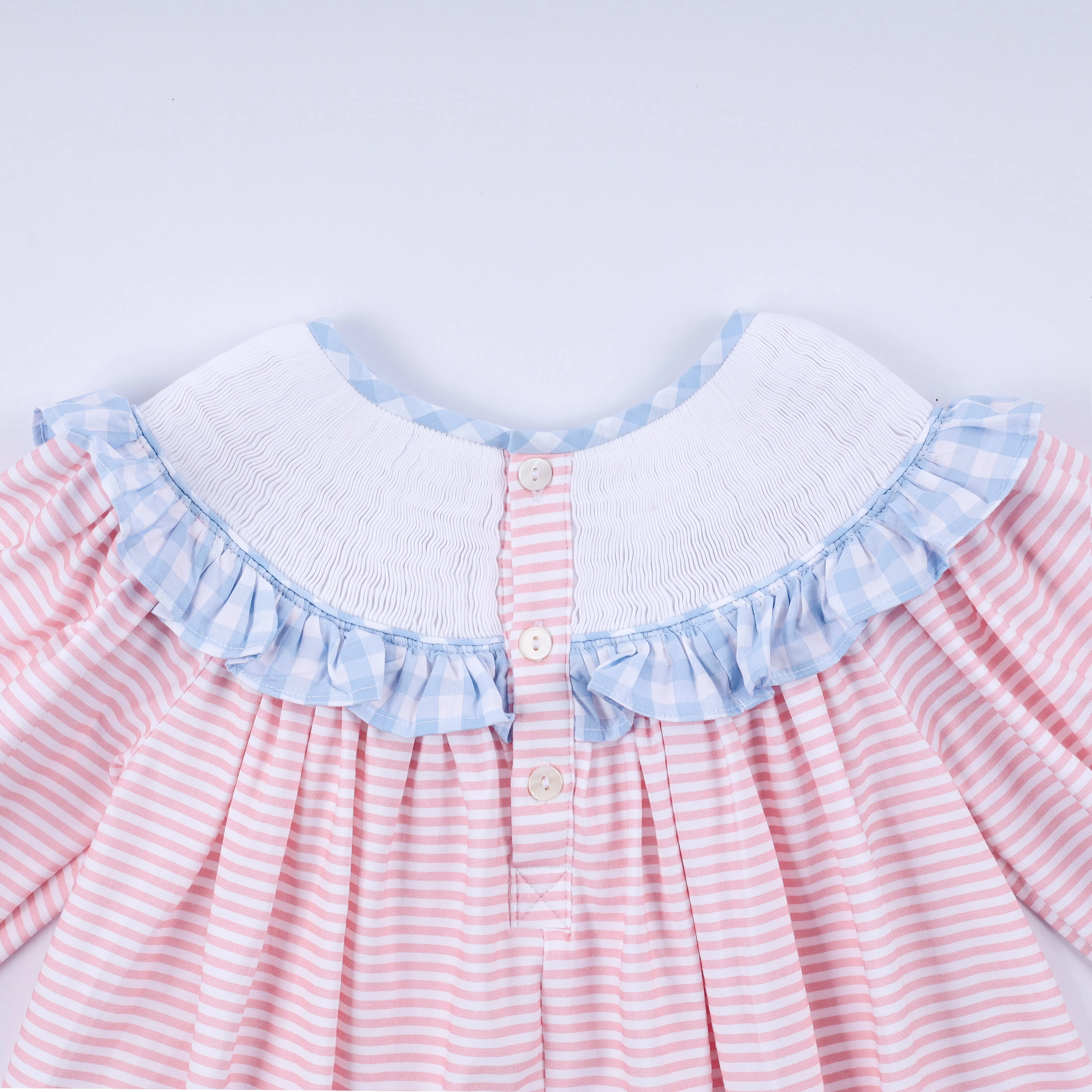 Pink candy cane bow hand smocked ruffle dress - Image 7