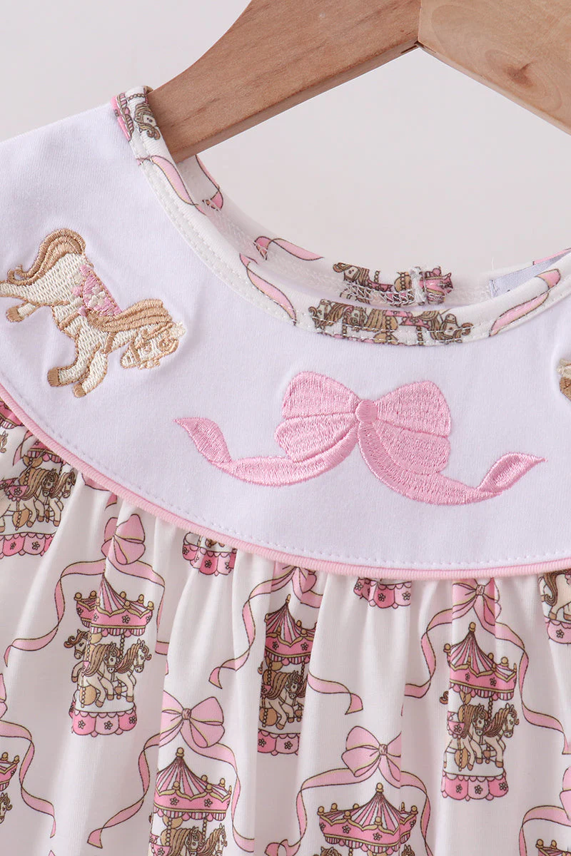 Pink carousel embroidery ruffle dress - Image 2