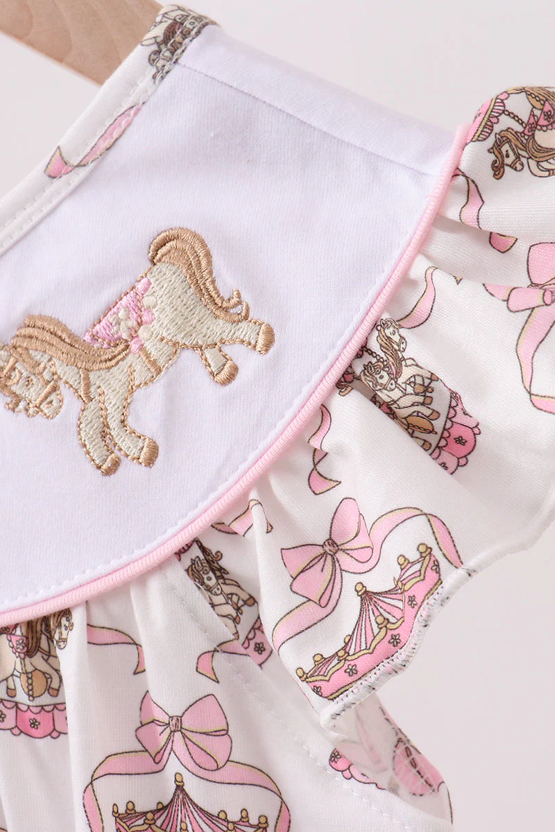 Pink carousel embroidery ruffle dress - Image 3