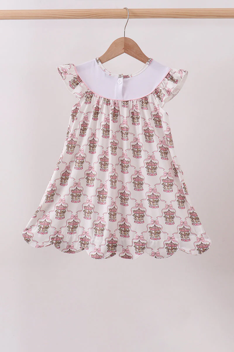 Pink carousel embroidery ruffle dress - Image 5