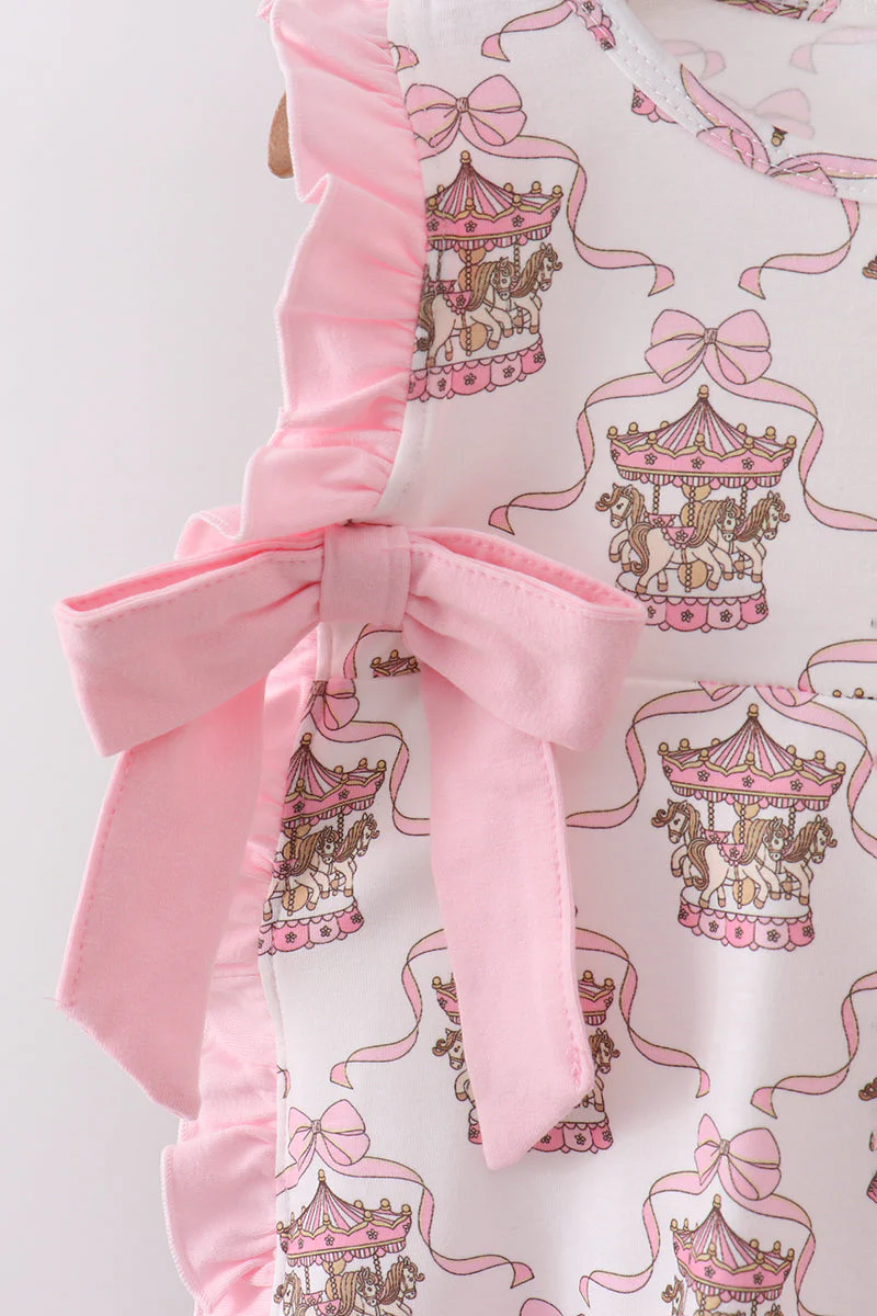 Pink carousel print ruffle bloomer set - Image 2