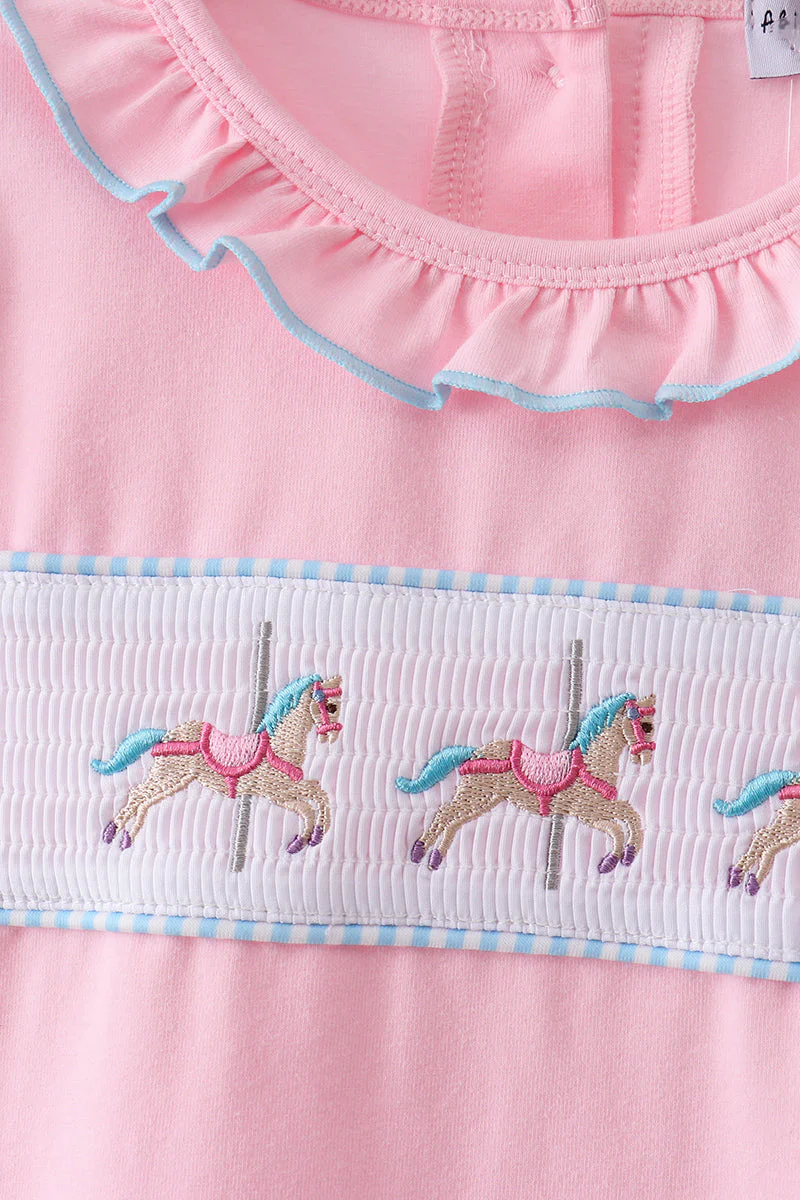 Pink carousel smocked ruffle skorts set - Image 2