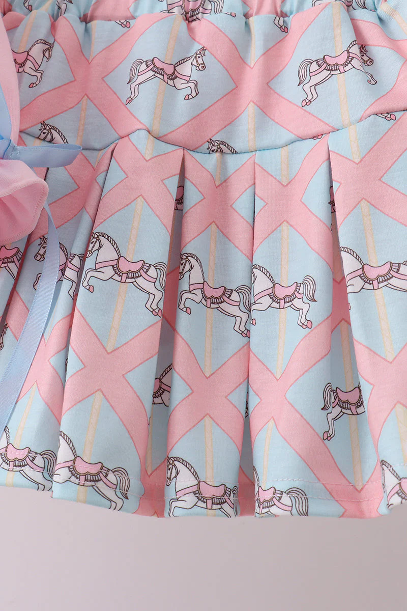 Pink carousel smocked ruffle skorts set - Image 3