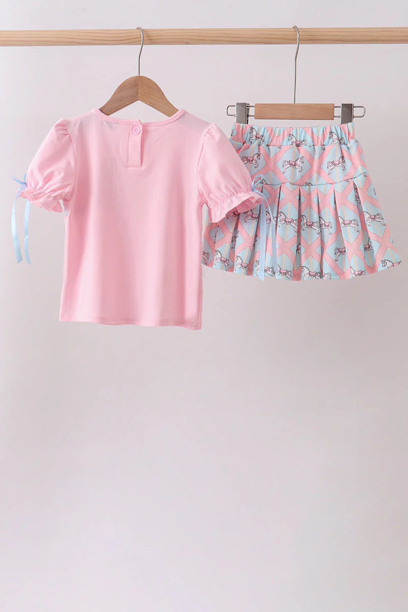 Pink carousel smocked ruffle skorts set - Image 5