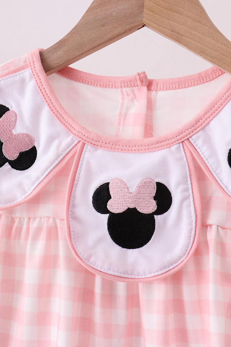 Pink character embroidery gingham bubble - Image 2
