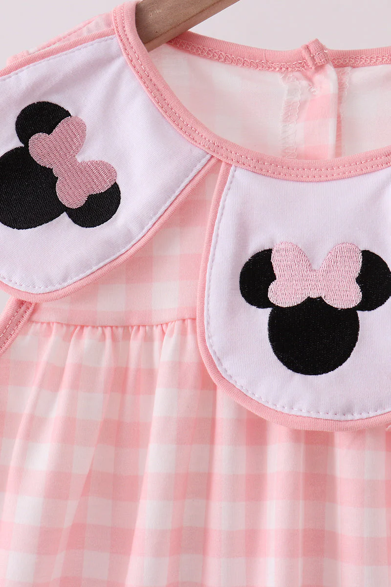Pink character embroidery gingham dress - Image 2
