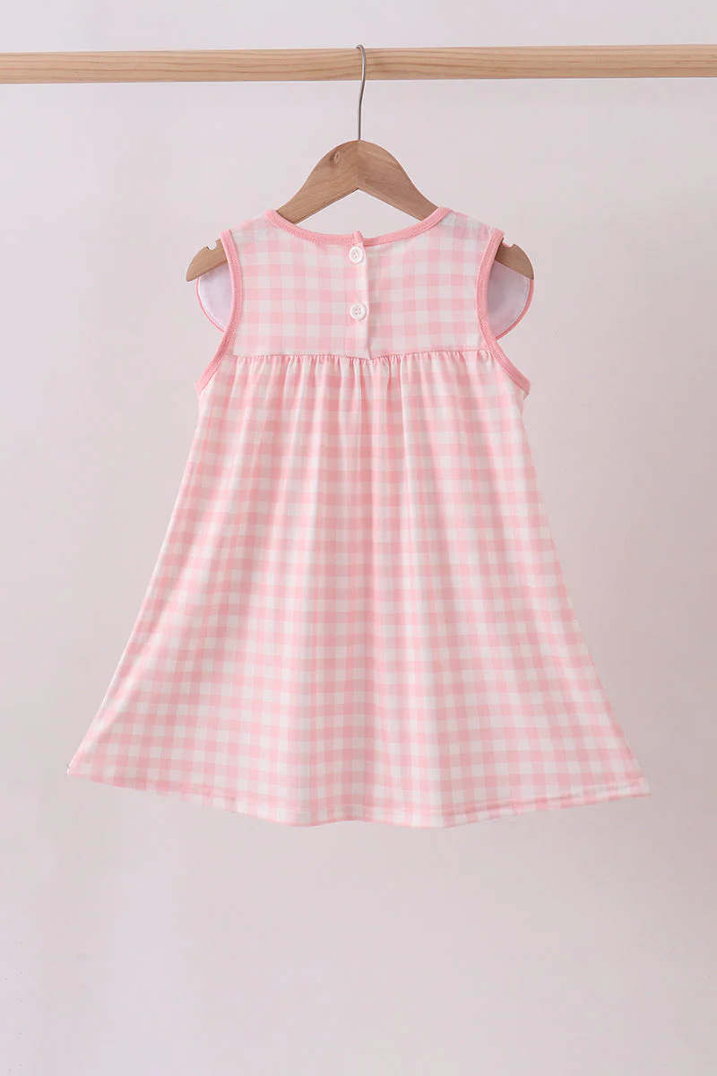 Pink character embroidery gingham dress - Image 4