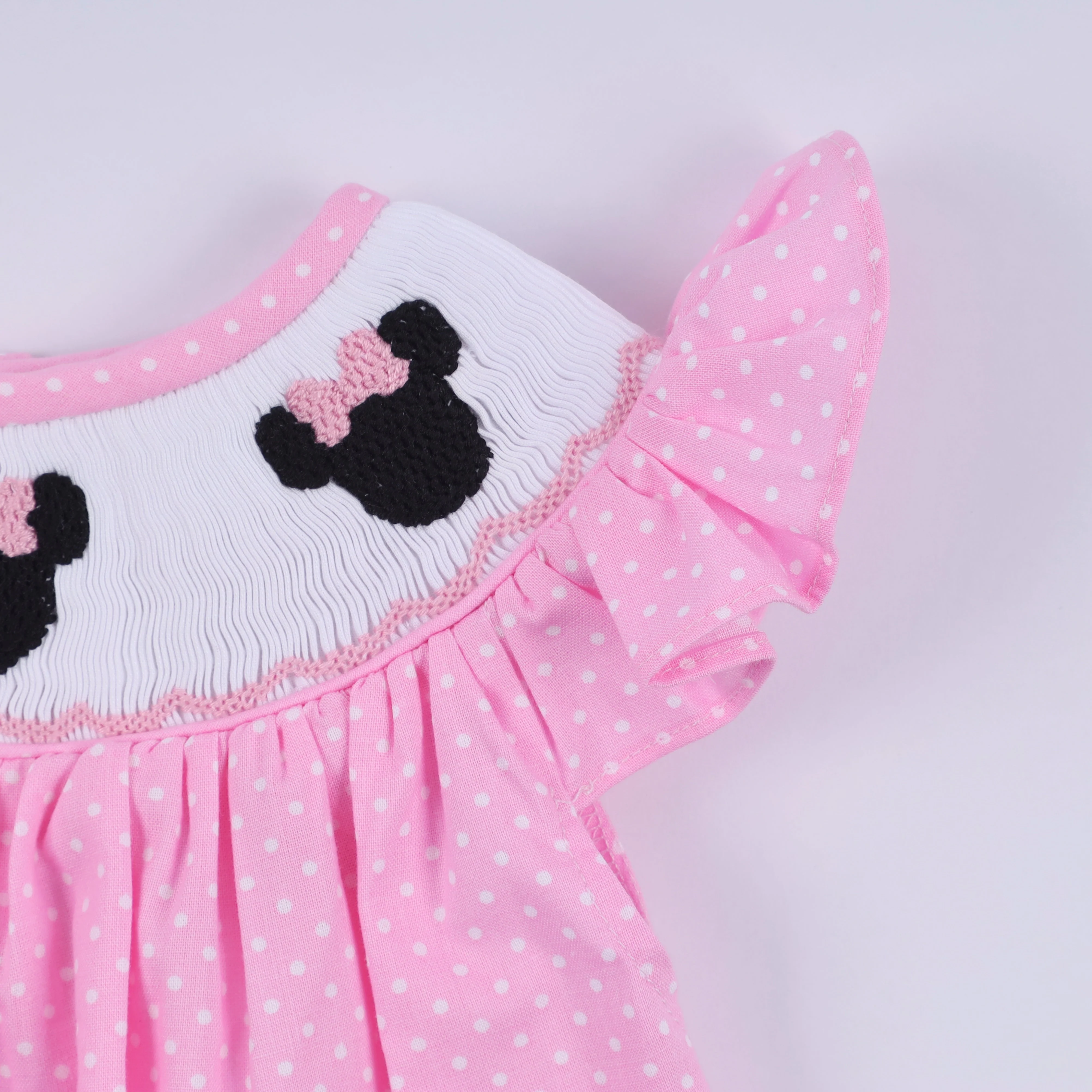 Pink character hand smocked dot ruffle bubble - Image 4