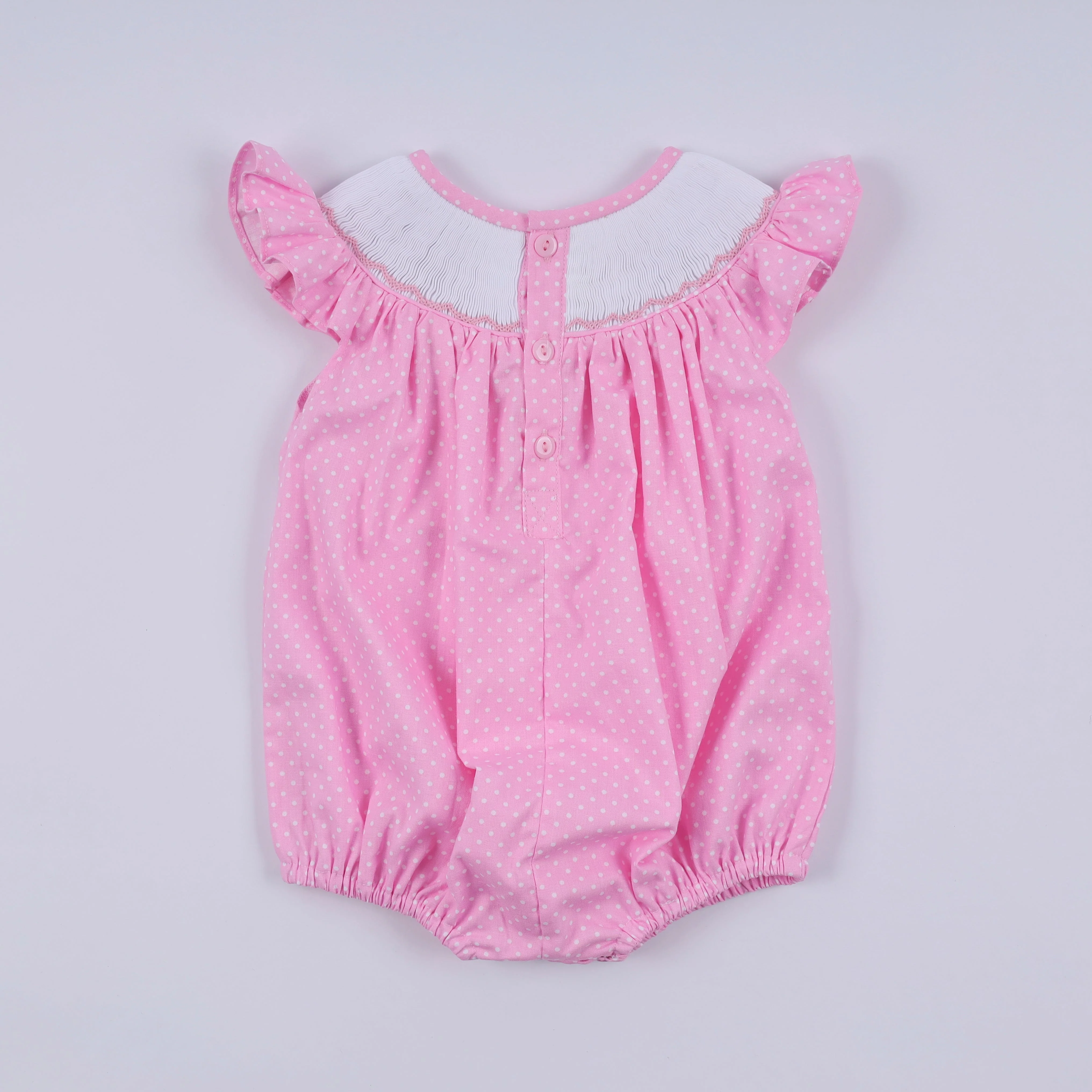 Pink character hand smocked dot ruffle bubble - Image 6