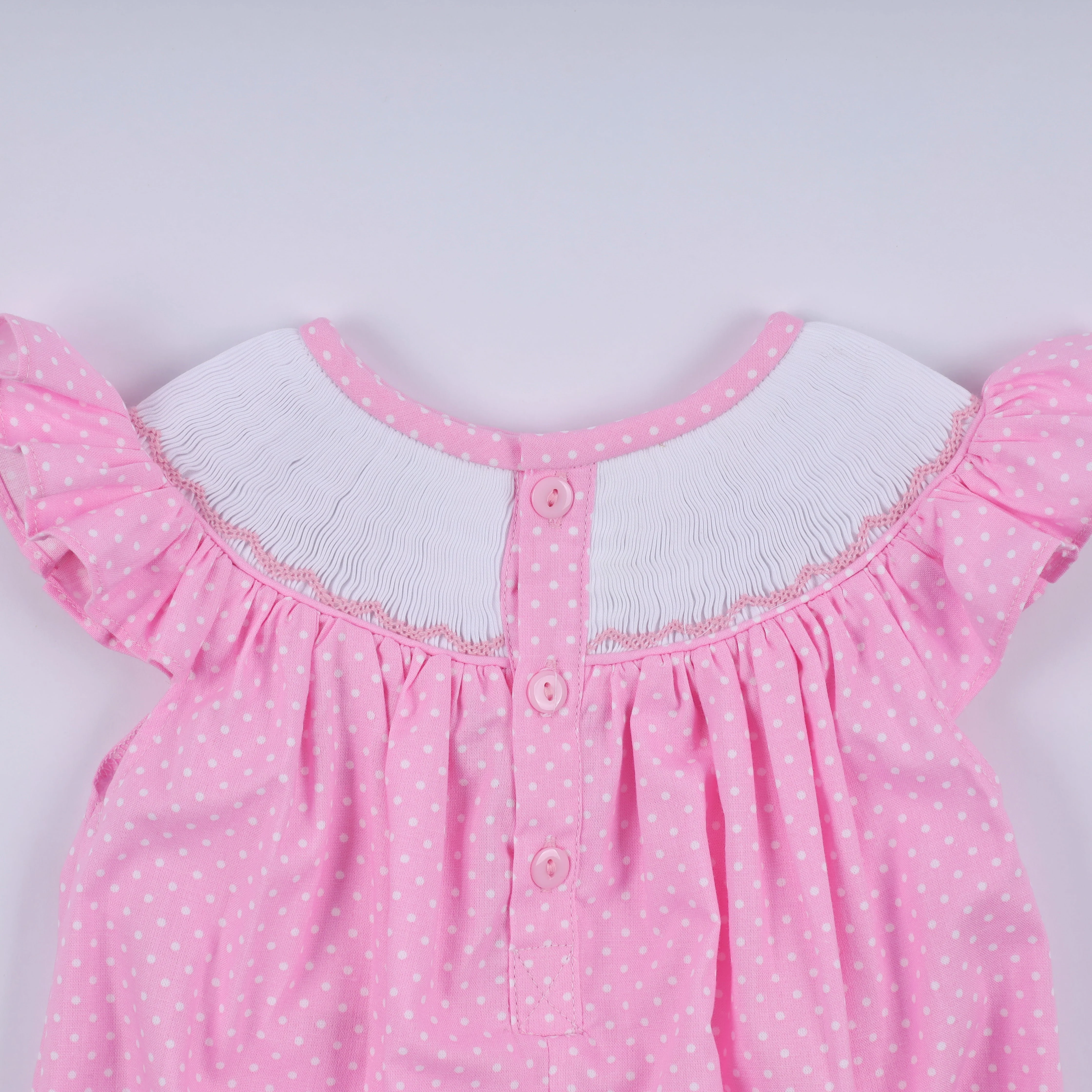 Pink character hand smocked dot ruffle bubble - Image 7