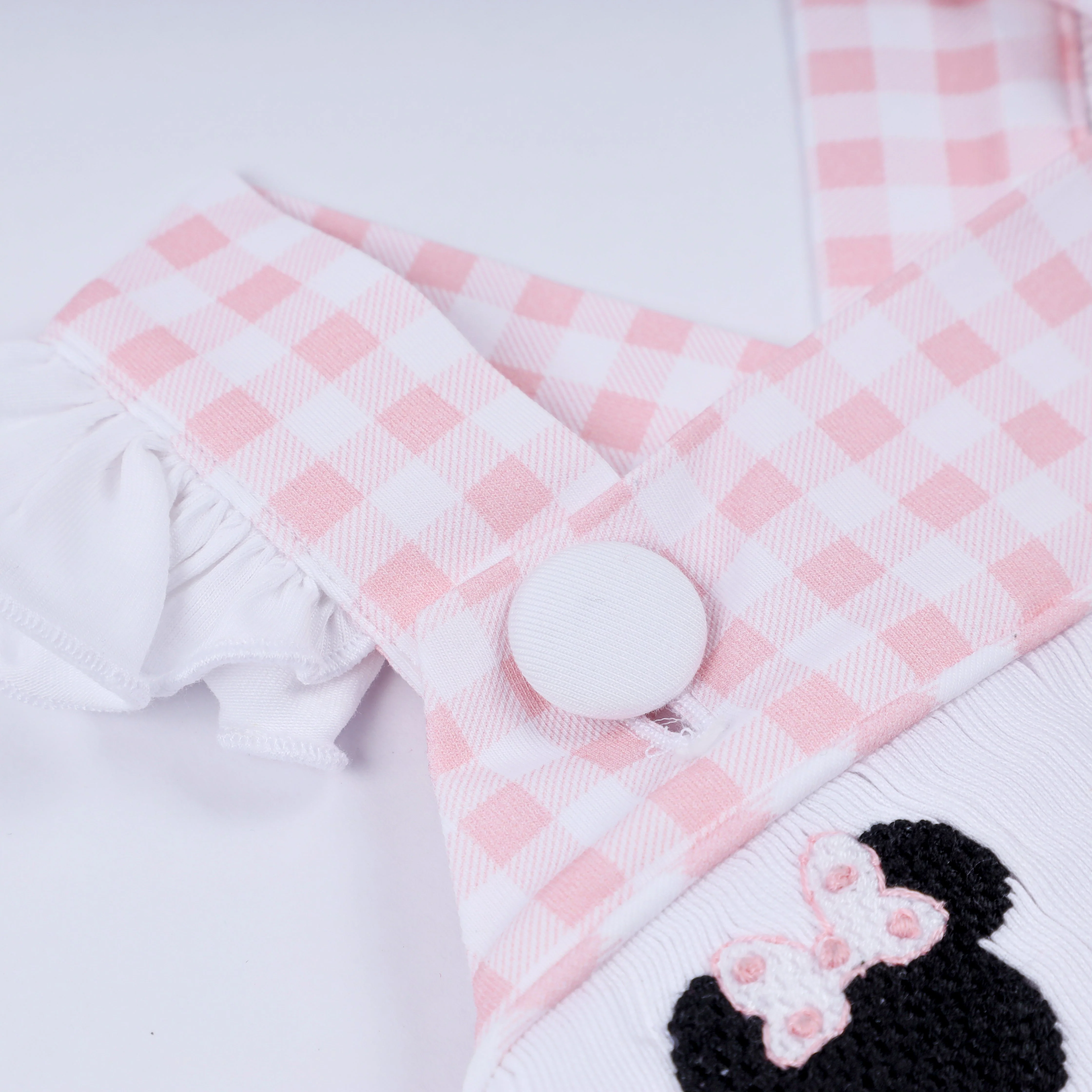 Pink character hand smocked gingham ruffle bubble - Image 4