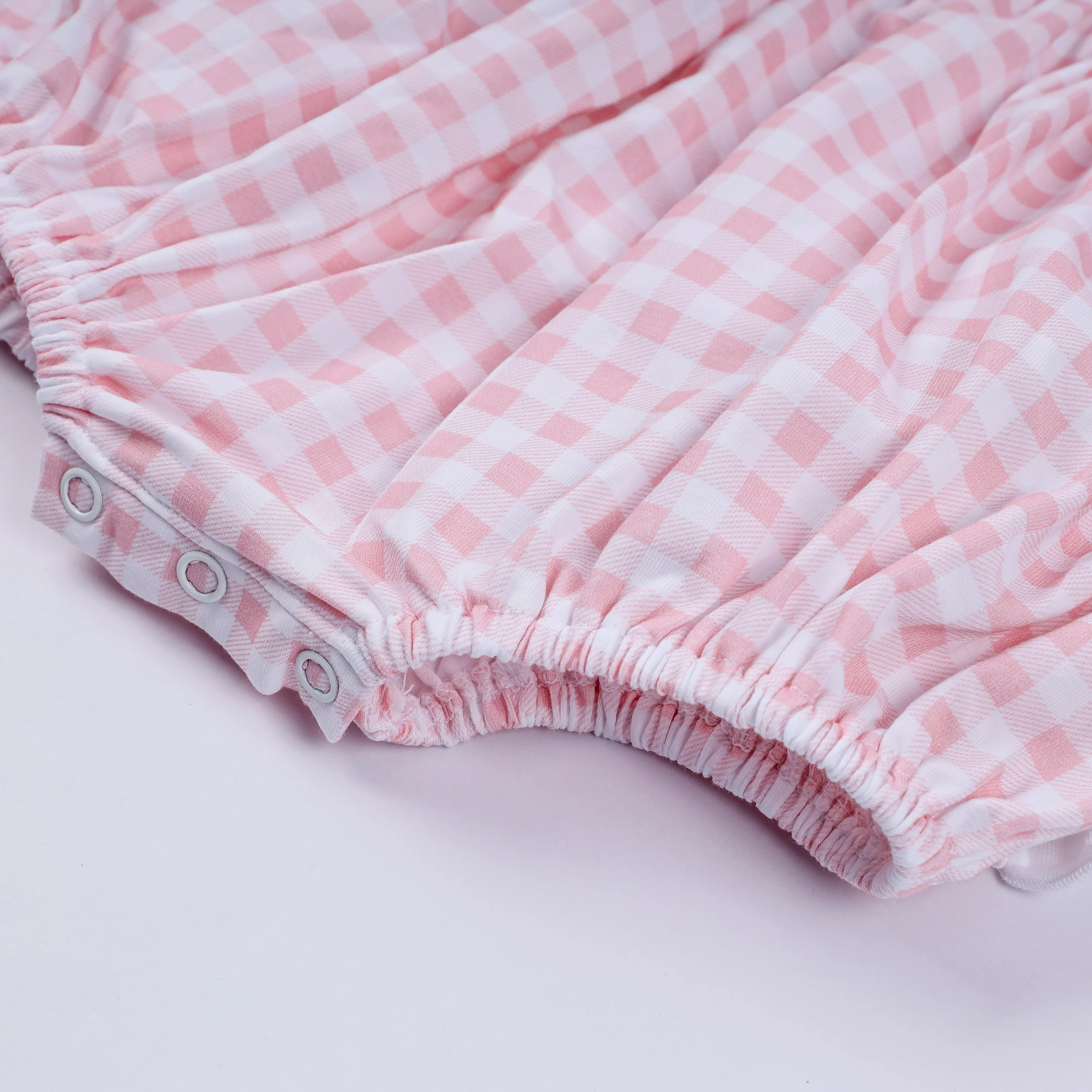 Pink character hand smocked gingham ruffle bubble - Image 5