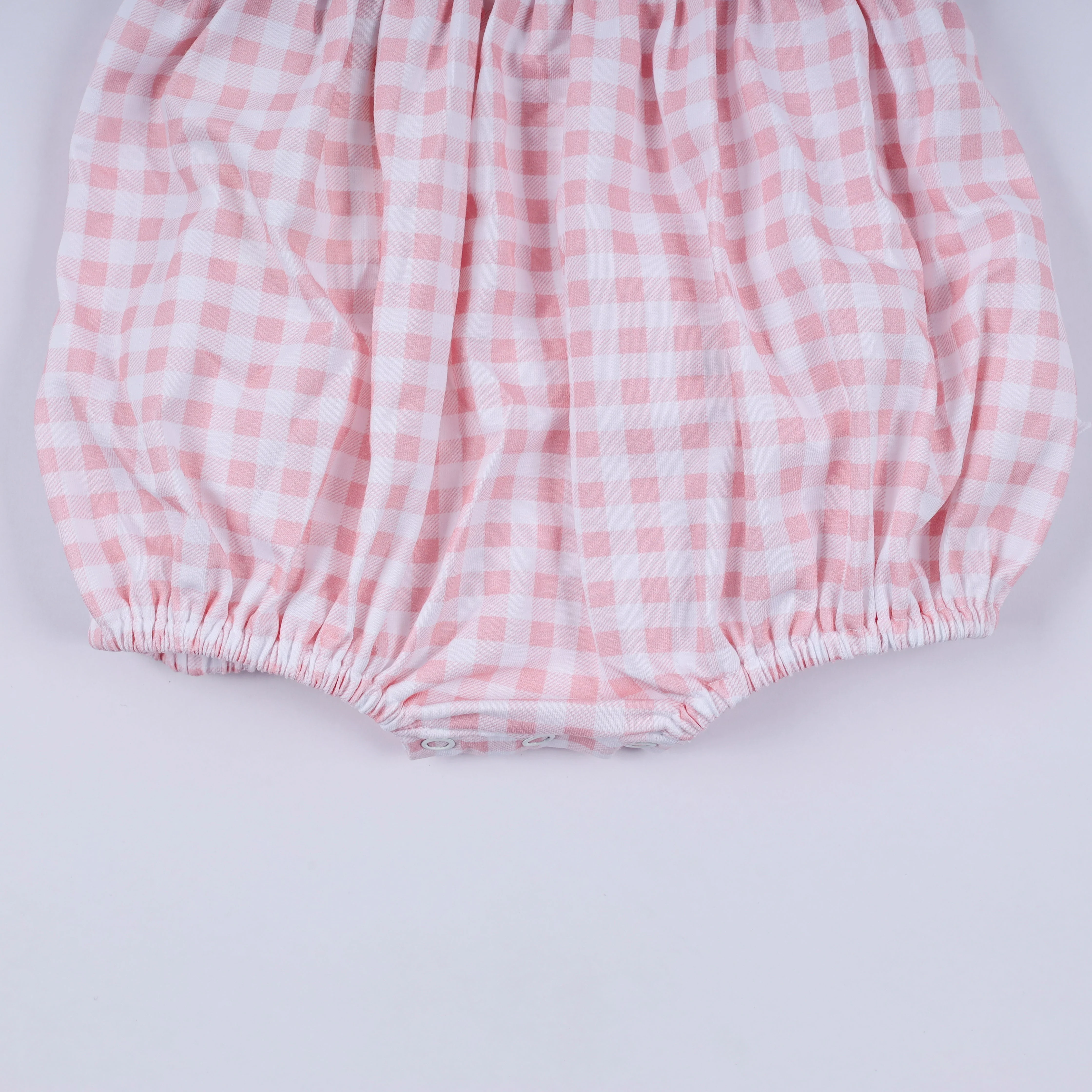 Pink character hand smocked gingham ruffle bubble - Image 6