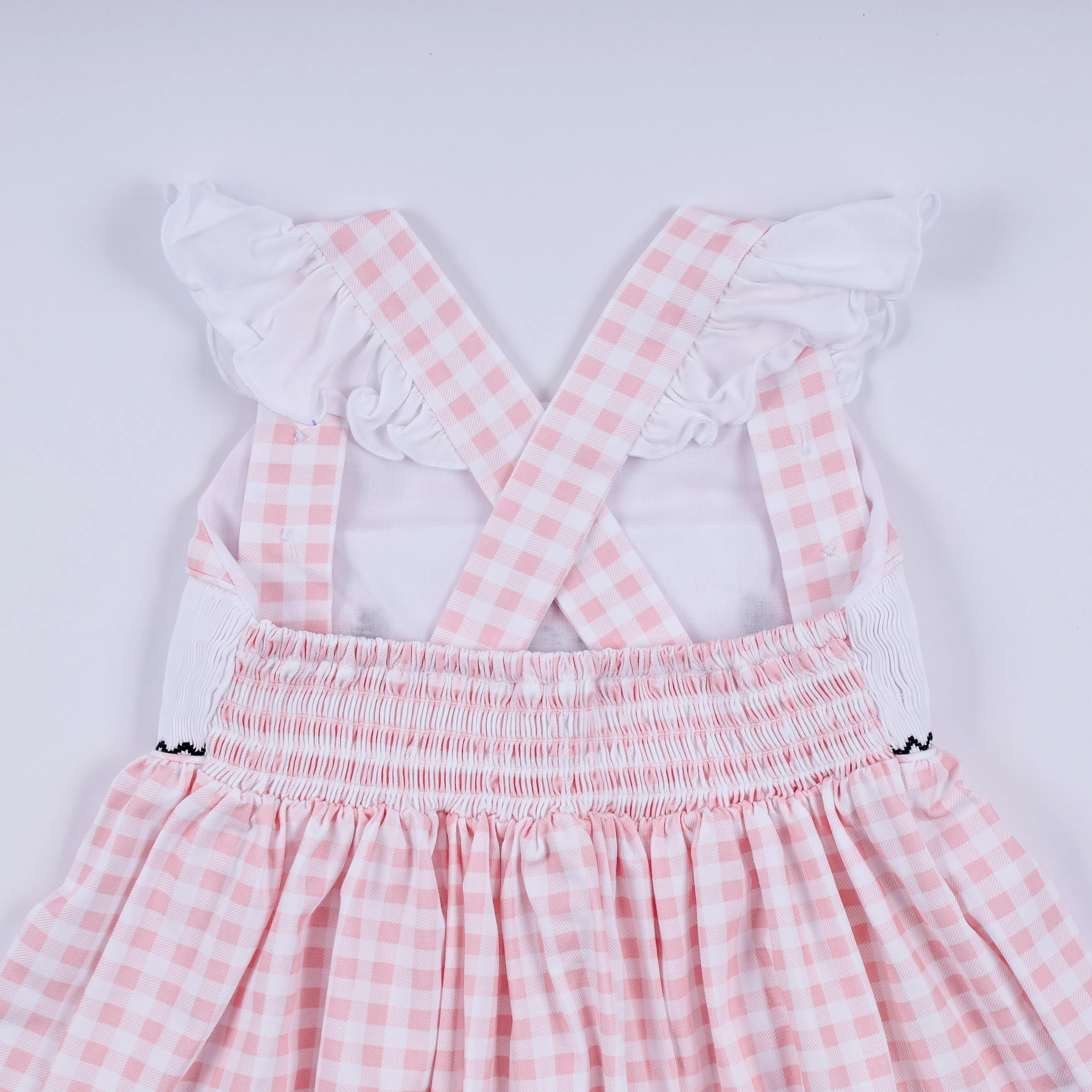 Pink character hand smocked gingham ruffle dress - Image 8