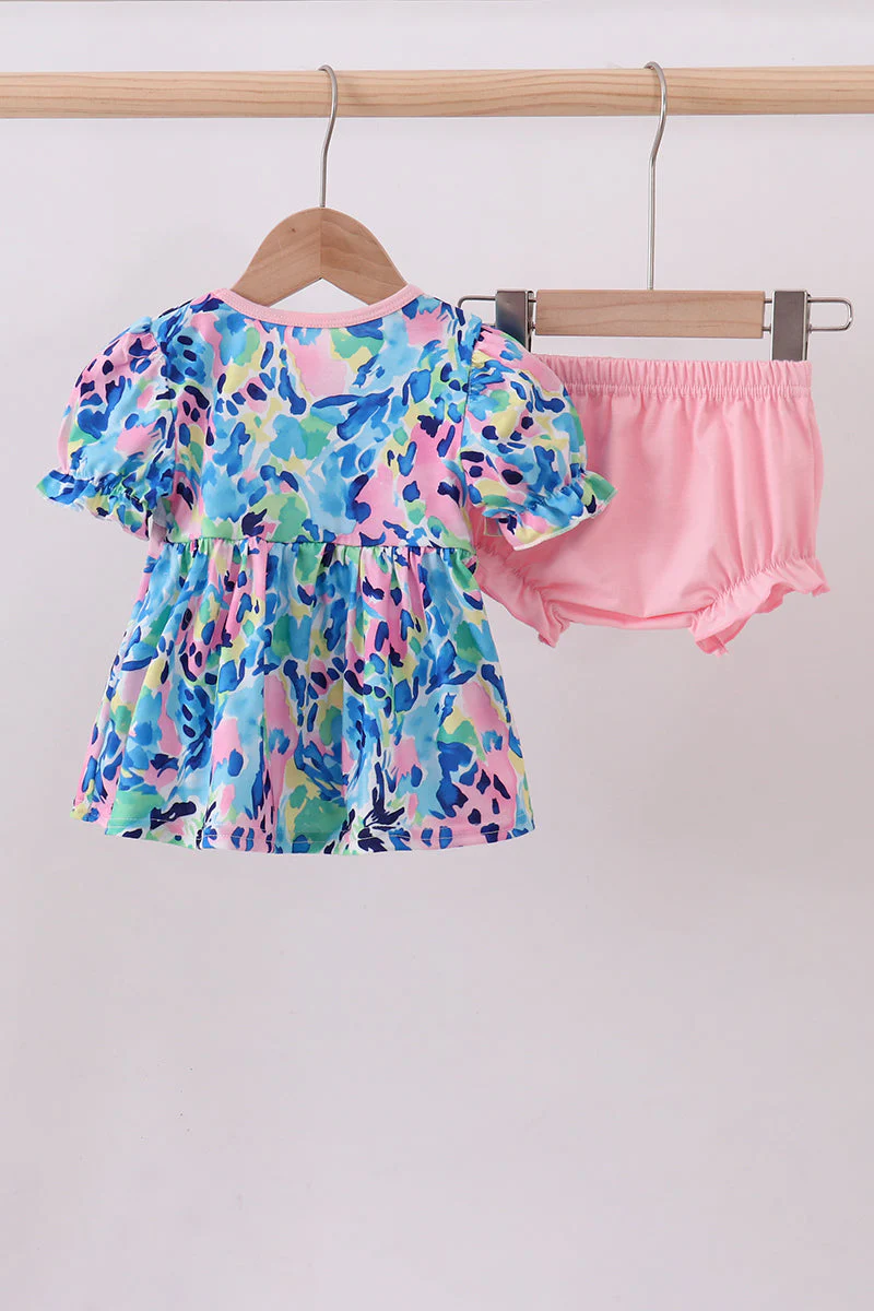Pink character smocked ruffle bloomer set - Image 4