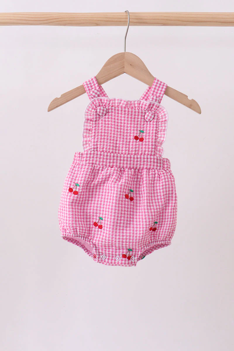 Pink cherry gingham ruffle bubble