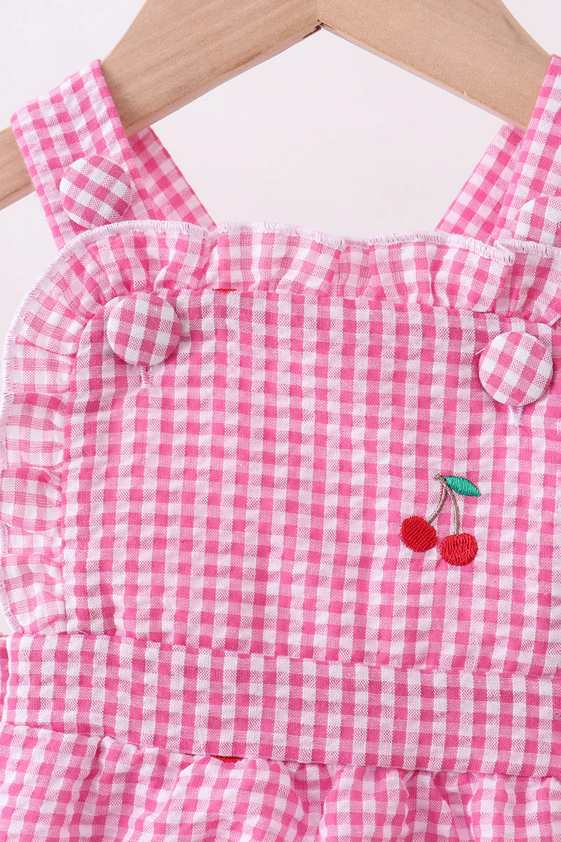 Pink cherry gingham ruffle bubble - Image 2
