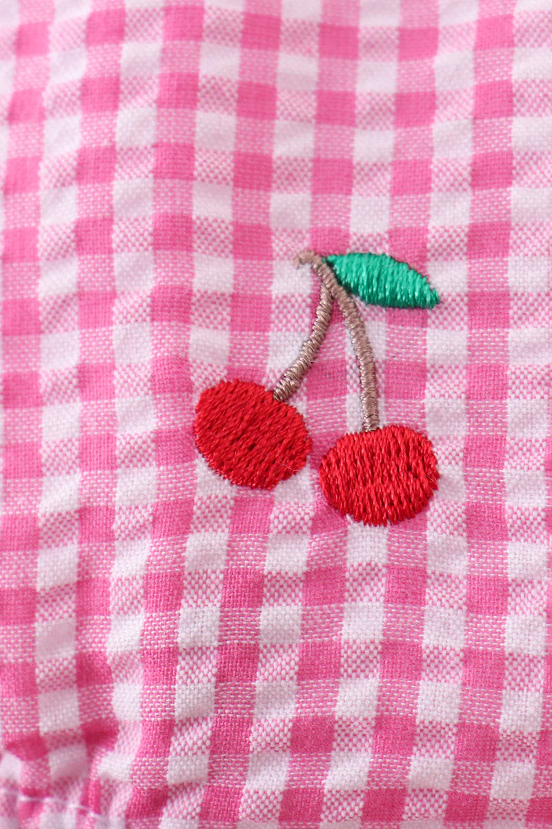 Pink cherry gingham ruffle bubble - Image 4