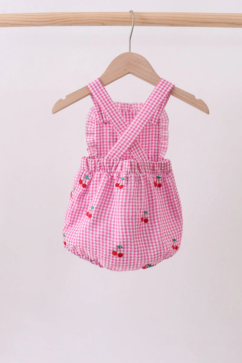 Pink cherry gingham ruffle bubble - Image 5