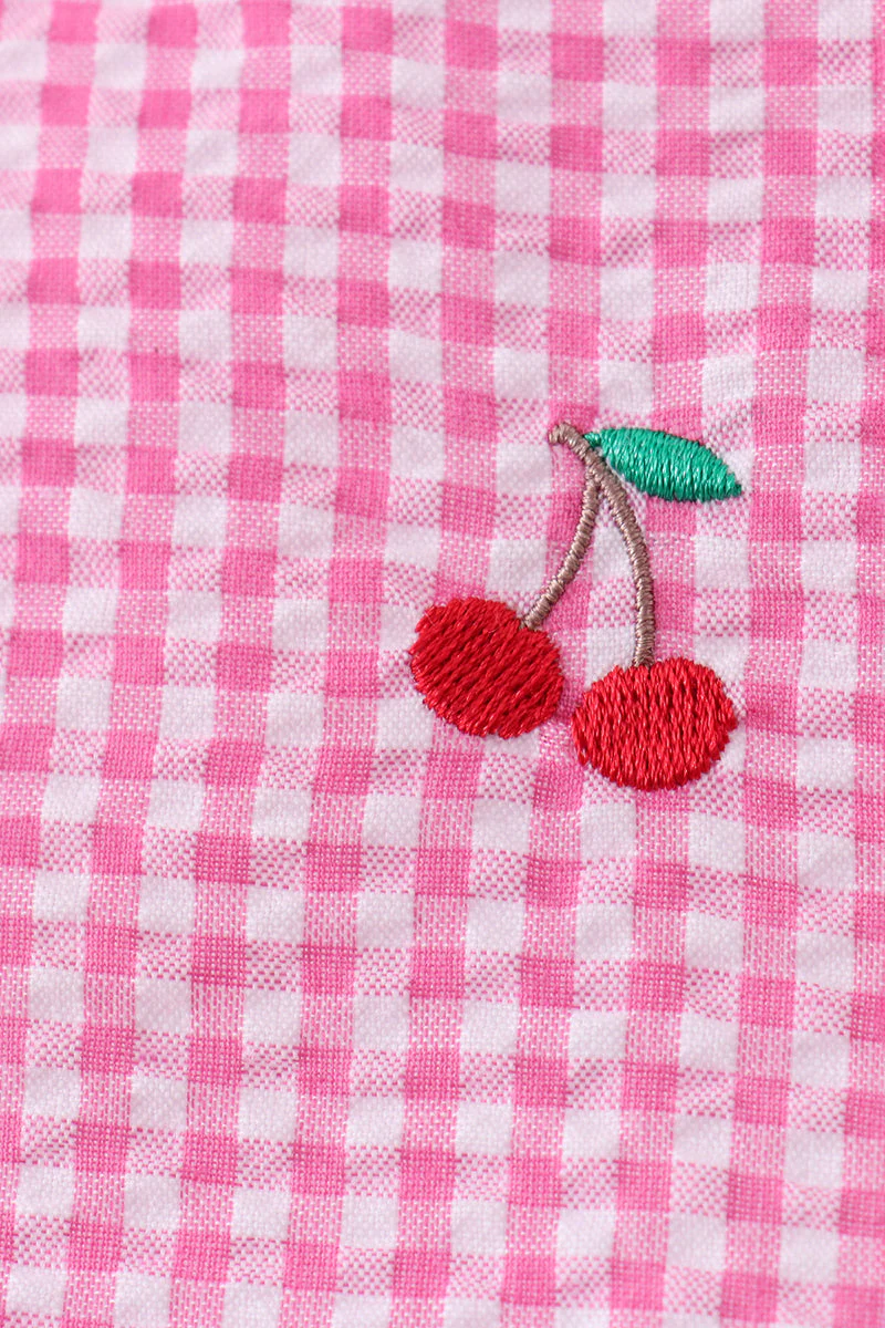 Pink cherry gingham shorts set - Image 2