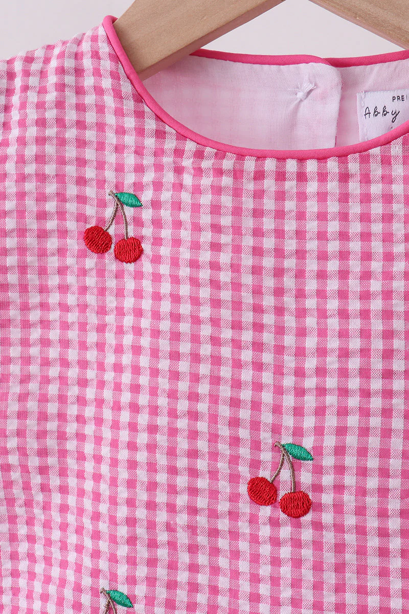 Pink cherry gingham shorts set - Image 3