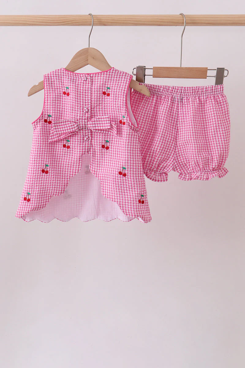 Pink cherry gingham shorts set - Image 5