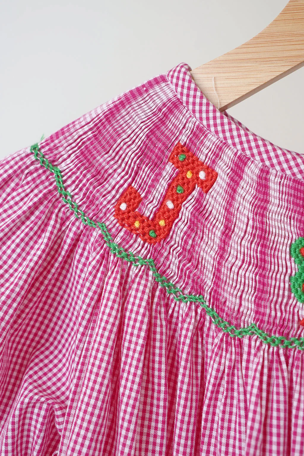 Pink christmas joy hand smocked gingham dress - Image 3