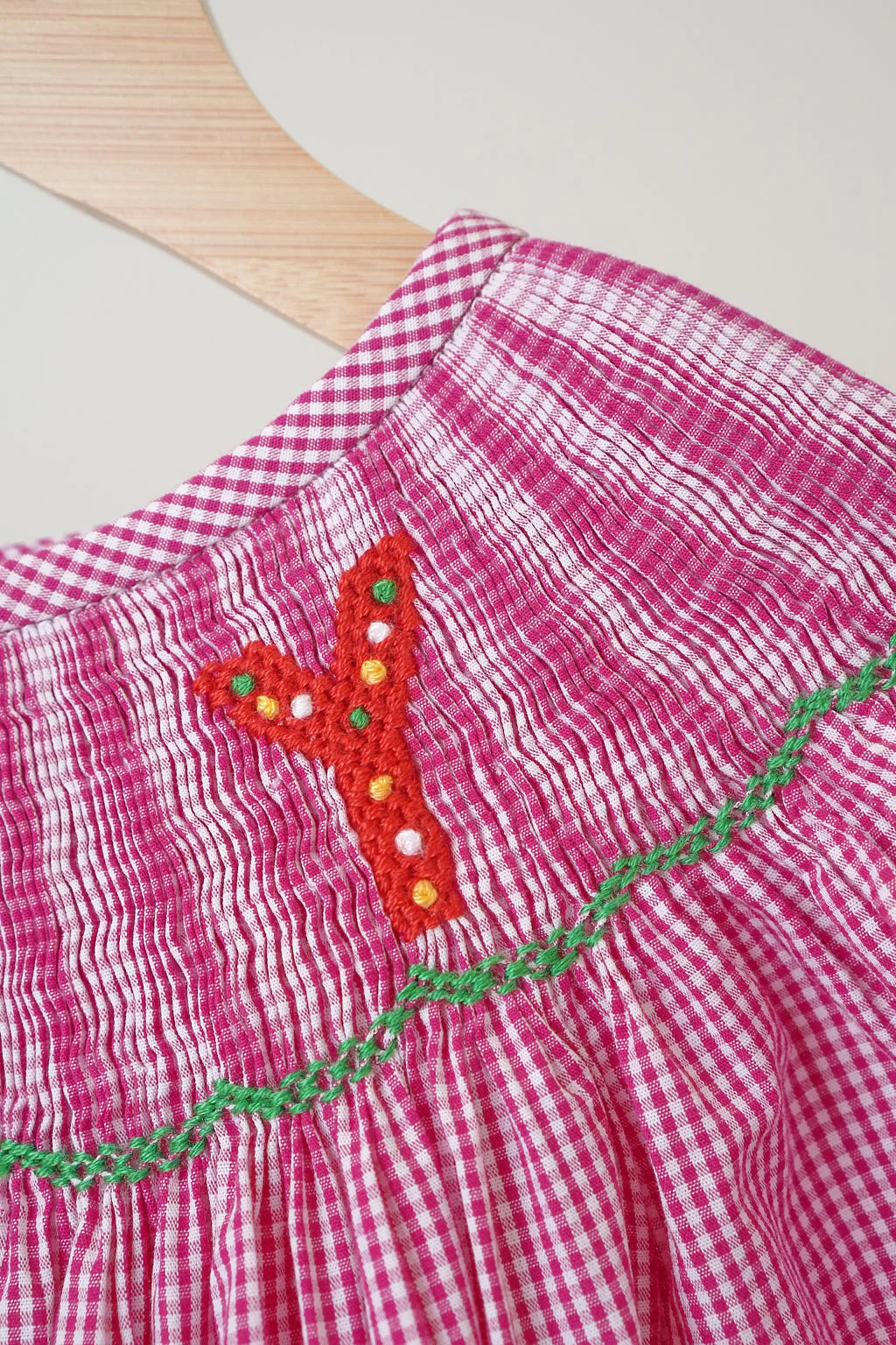 Pink christmas joy hand smocked gingham dress - Image 4