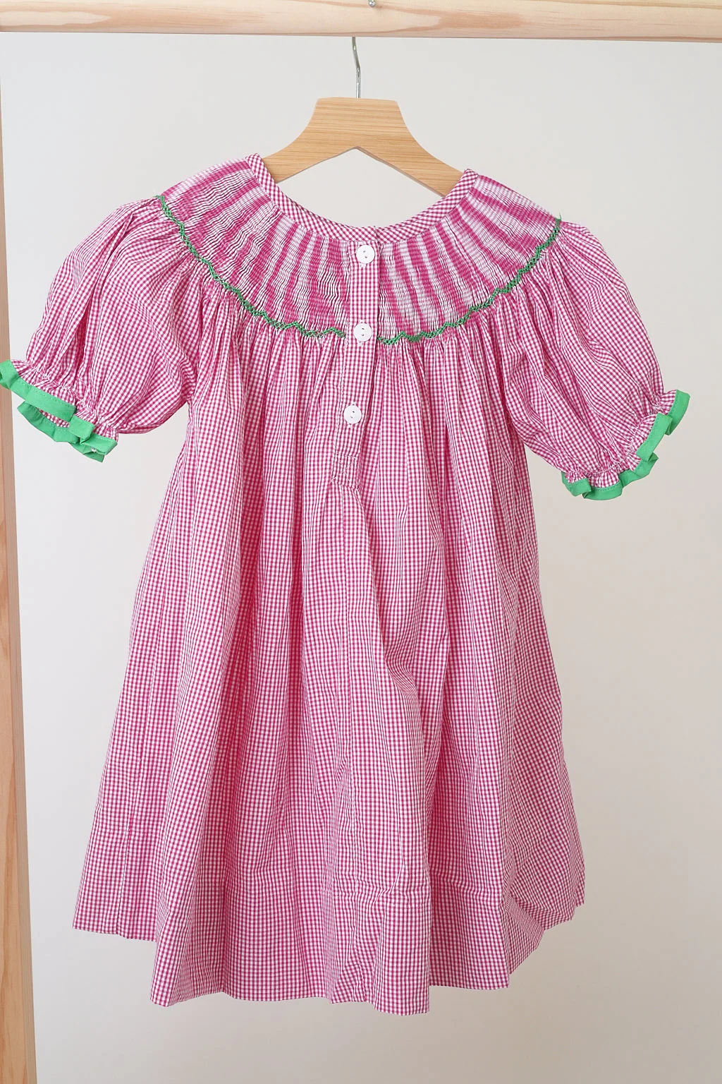 Pink christmas joy hand smocked gingham dress - Image 5