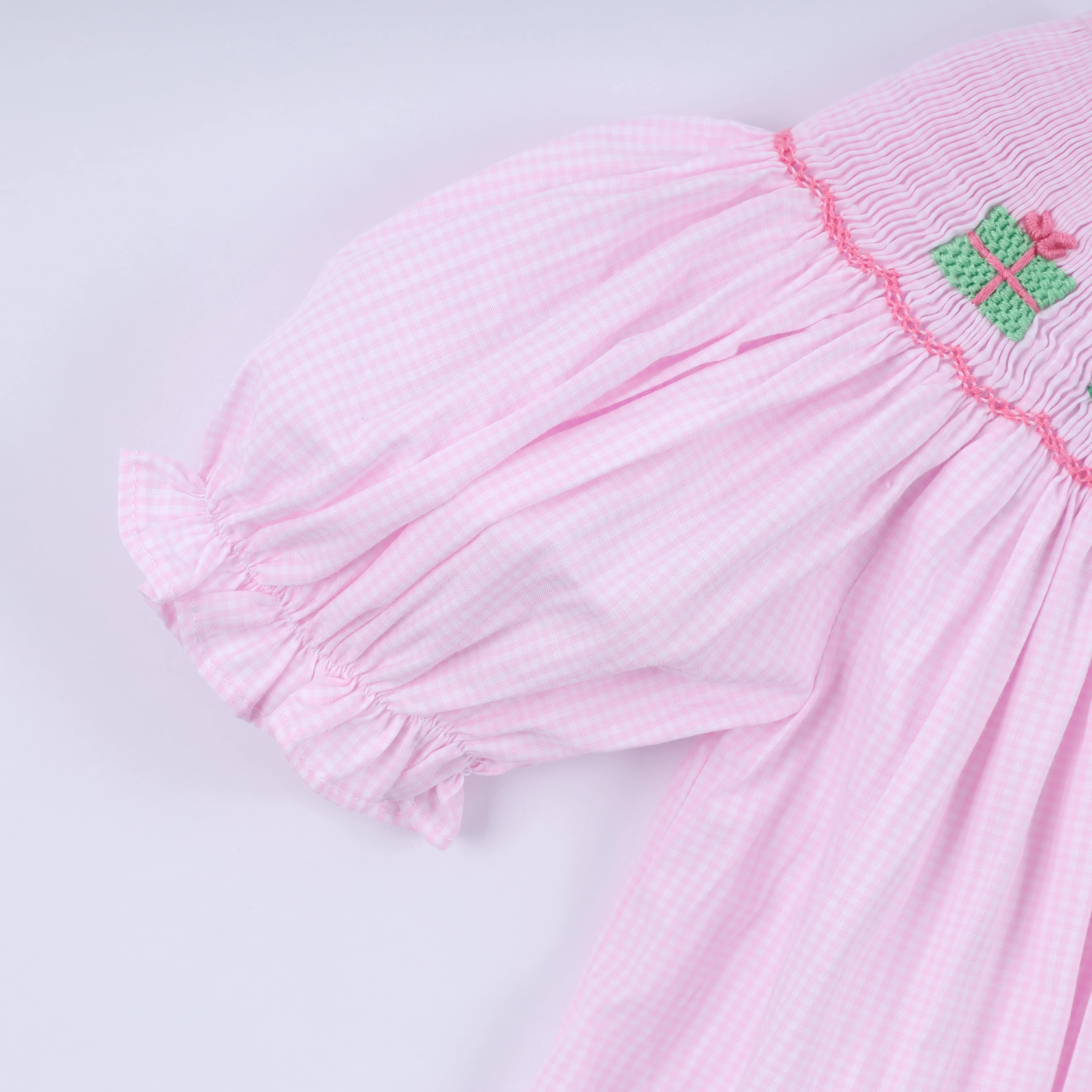 Pink christmas tree hand smocked dress - Image 3