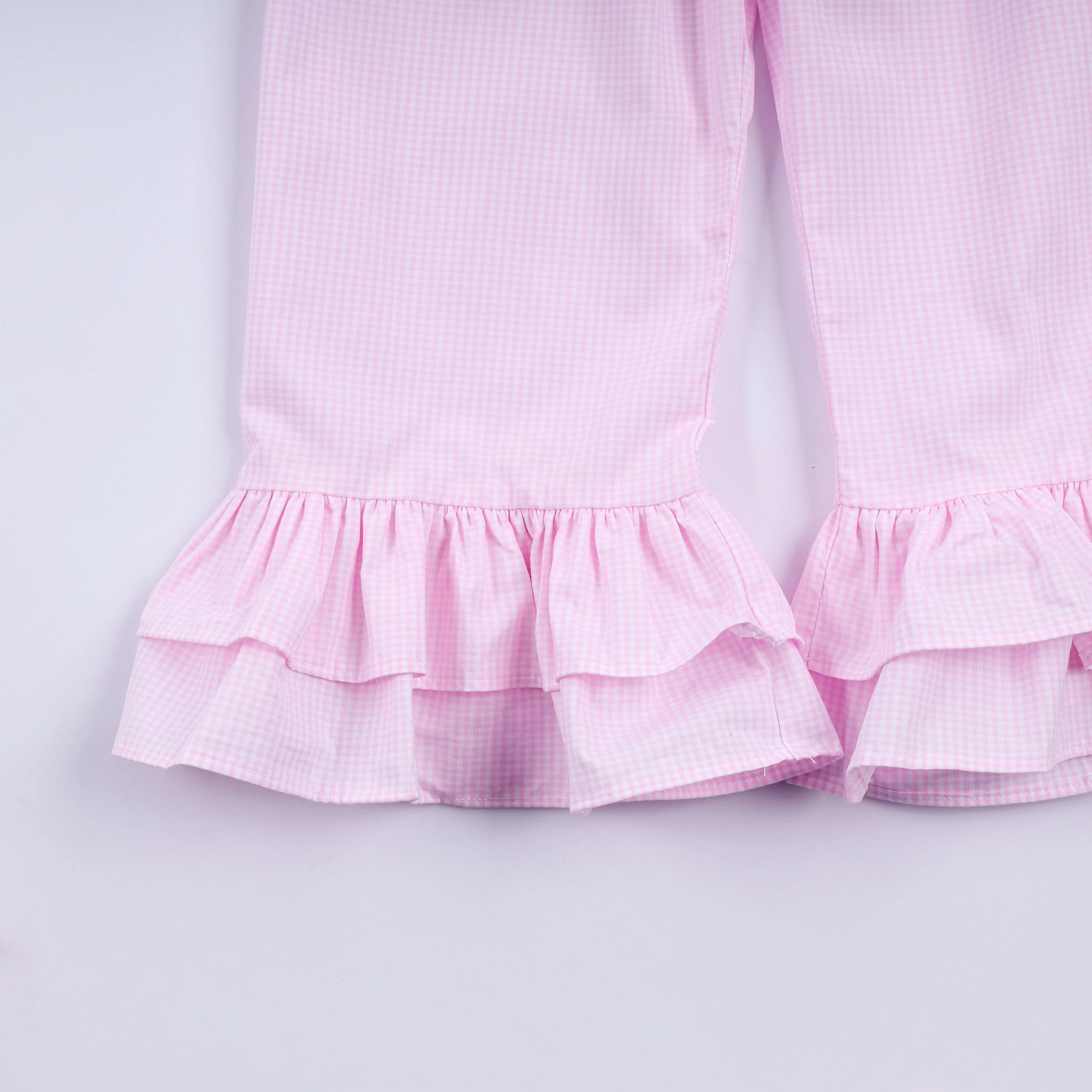 Pink christmas tree hand smocked ruffle pants set - Image 5