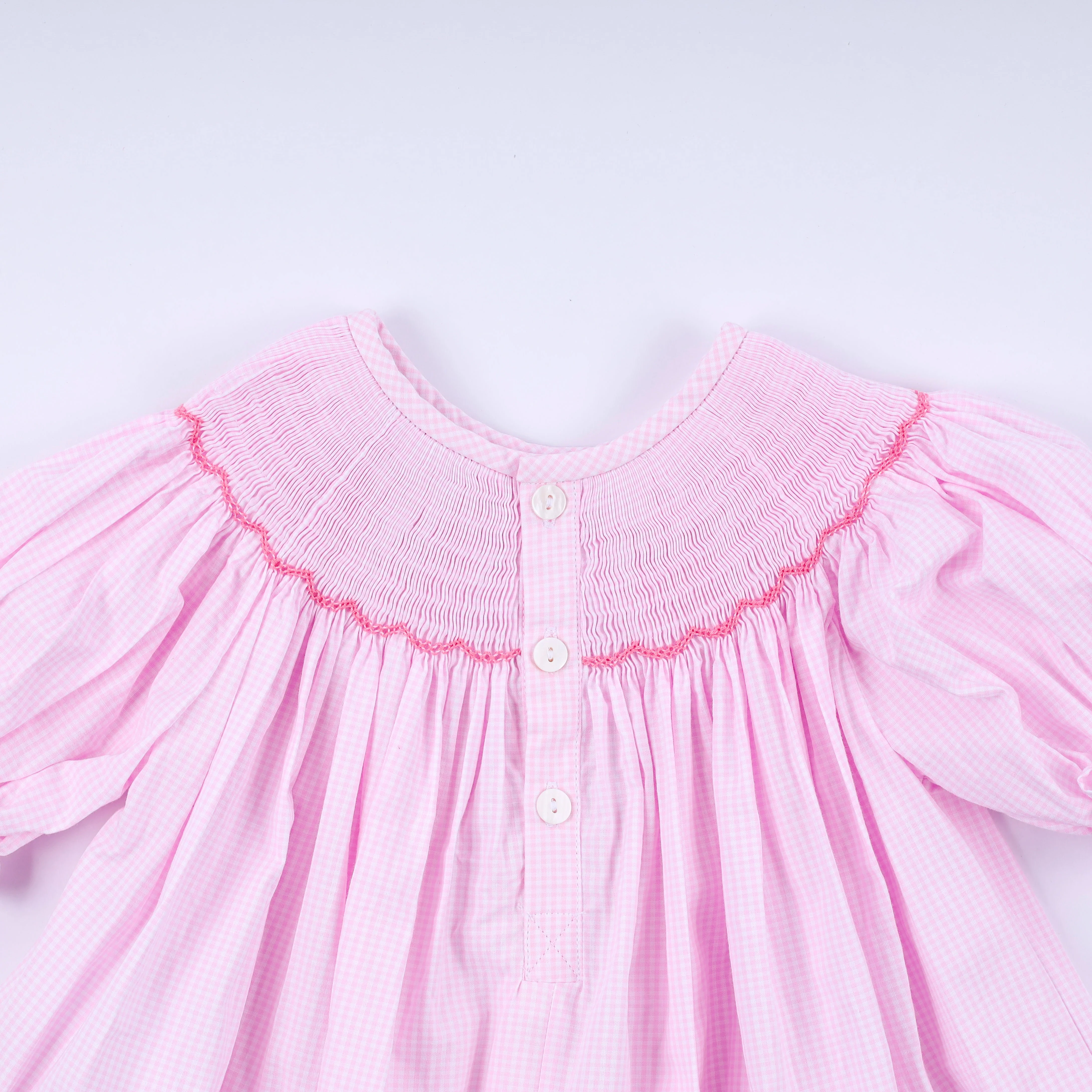 Pink christmas tree hand smocked ruffle pants set - Image 8