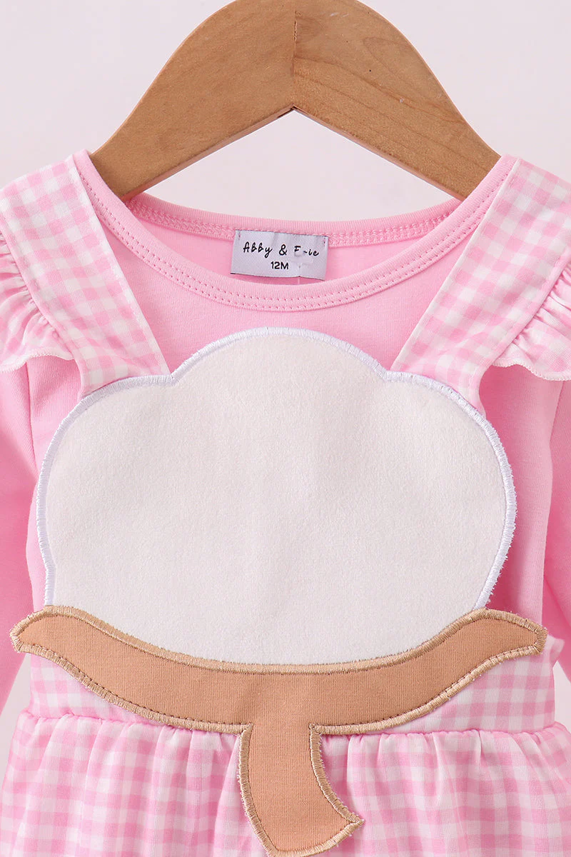 Pink cotton applique gingham 2pc set - Image 2