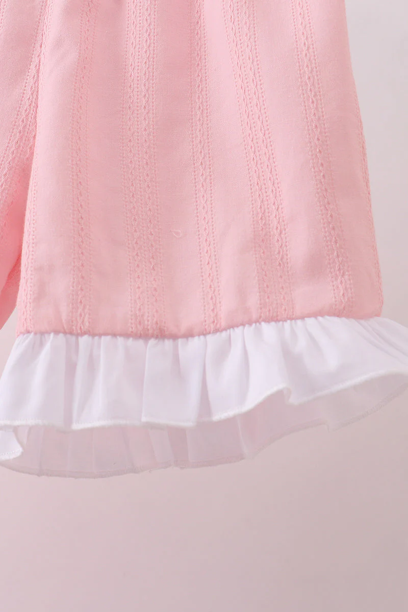Pink cross jacquard embroidery shorts set - Image 3