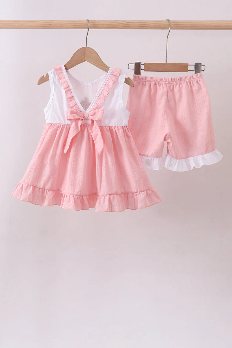 Pink cross jacquard embroidery shorts set - Image 4