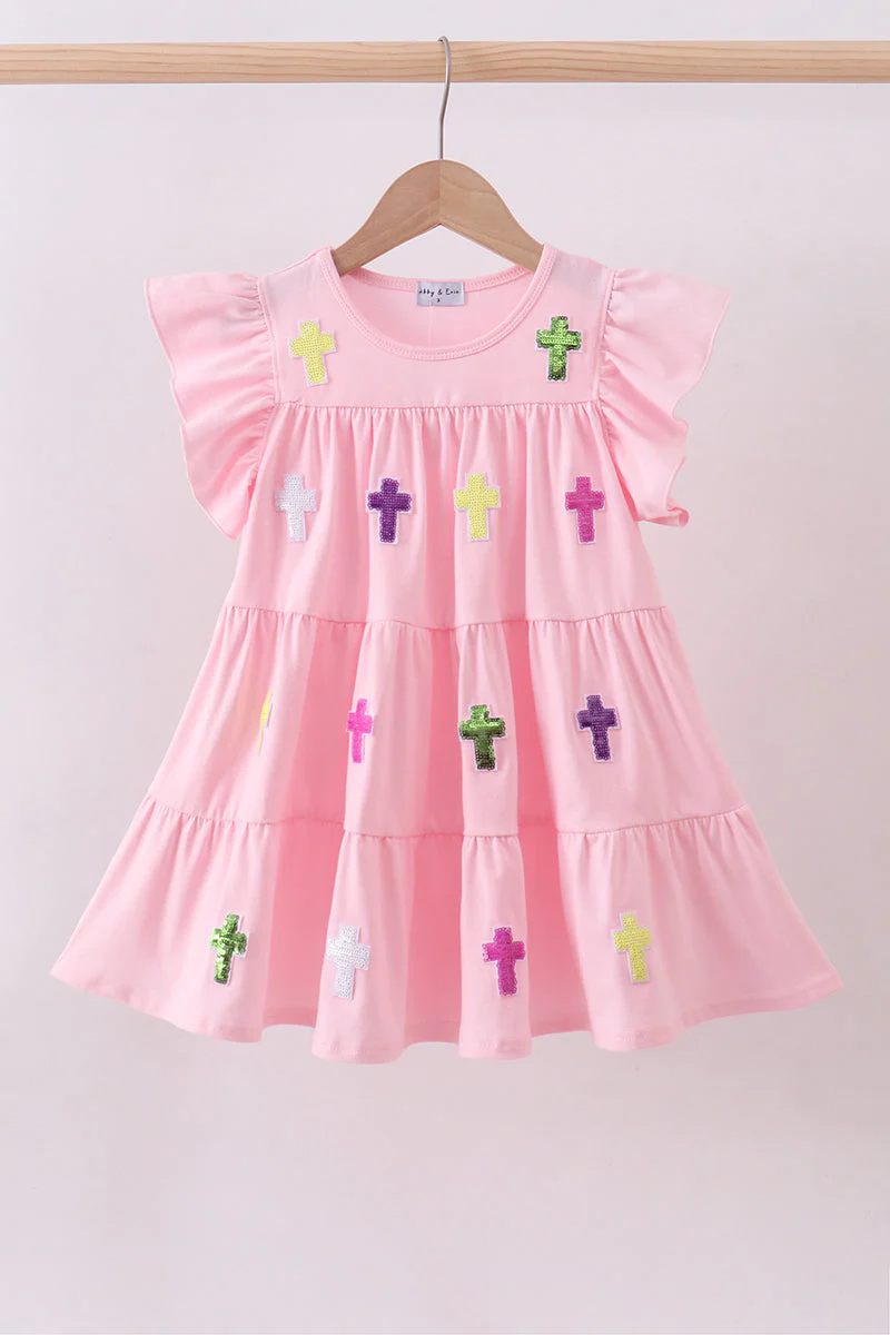 Pink cross sequin tiered dress