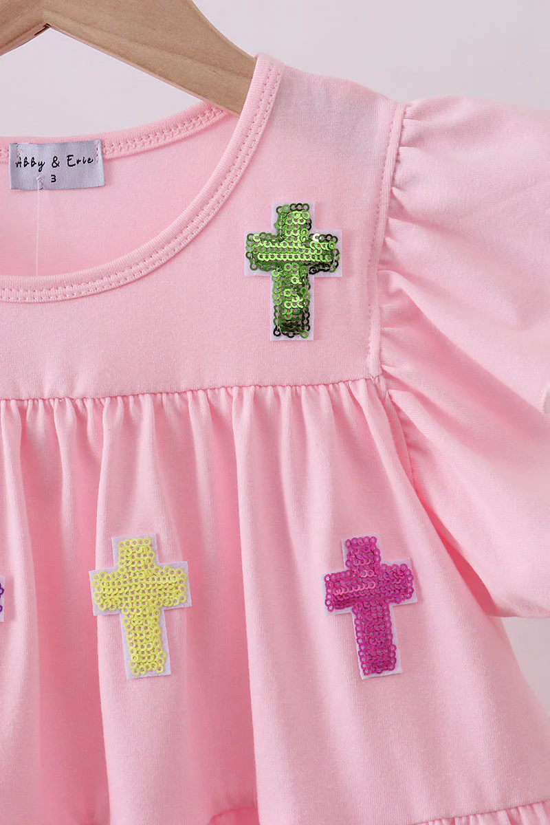Pink cross sequin tiered dress - Image 2